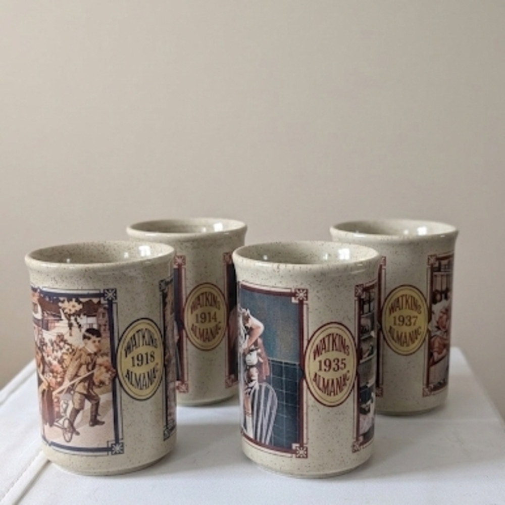 Vintage Watkins Almanac Stoneware Mug Set (4)